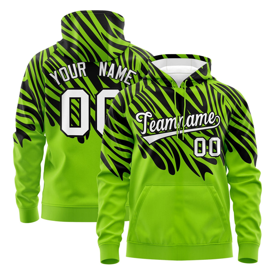 Custom Neon Green Black Leopard Print Pullover Sweatshirt Hoodie | BuyFootballJersey