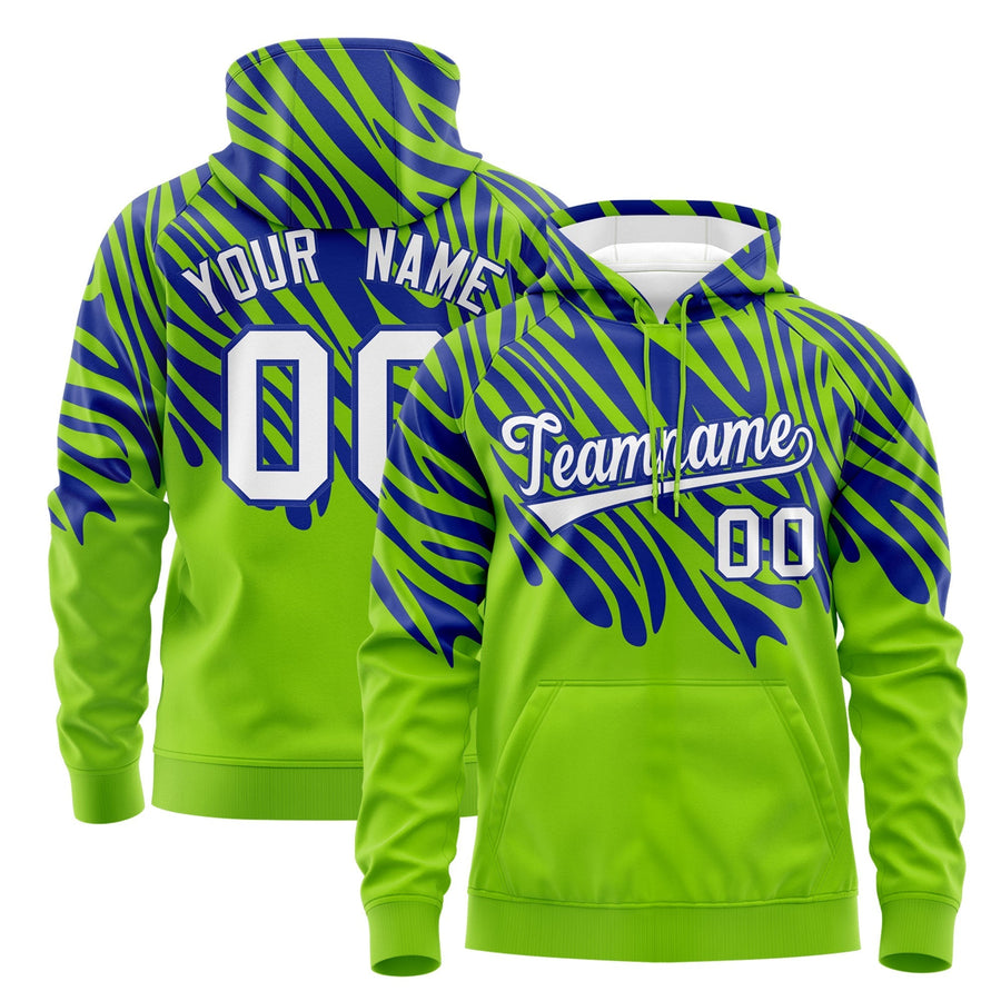 Custom Royal Blue Neon Green Leopard Print Pullover Sweatshirt Hoodie | BuyFootballJersey