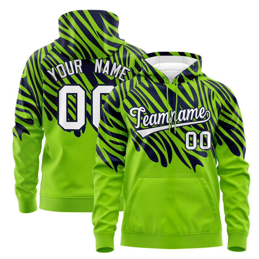Custom Navy Neon Green Leopard Print Pullover Sweatshirt Hoodie | BuyFootballJersey