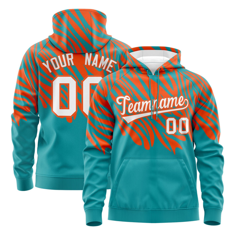 Custom Orange Aqua Leopard Print Pullover Sweatshirt Hoodie | BuyFootballJersey