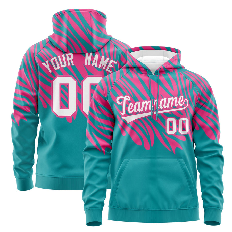 Custom Pink Aqua Leopard Print Pullover Sweatshirt Hoodie | BuyFootballJersey