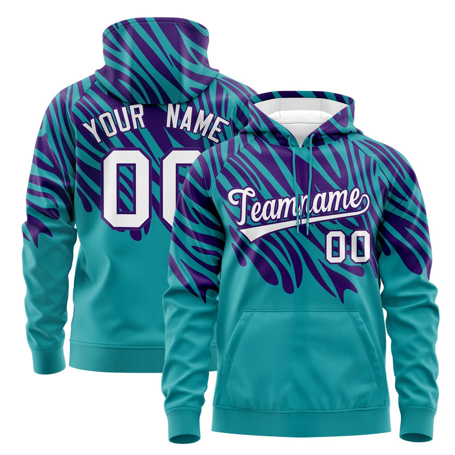 Custom Aqua Purple White Leopard Print Pullover Sweatshirt Hoodie | BuyFootballJersey