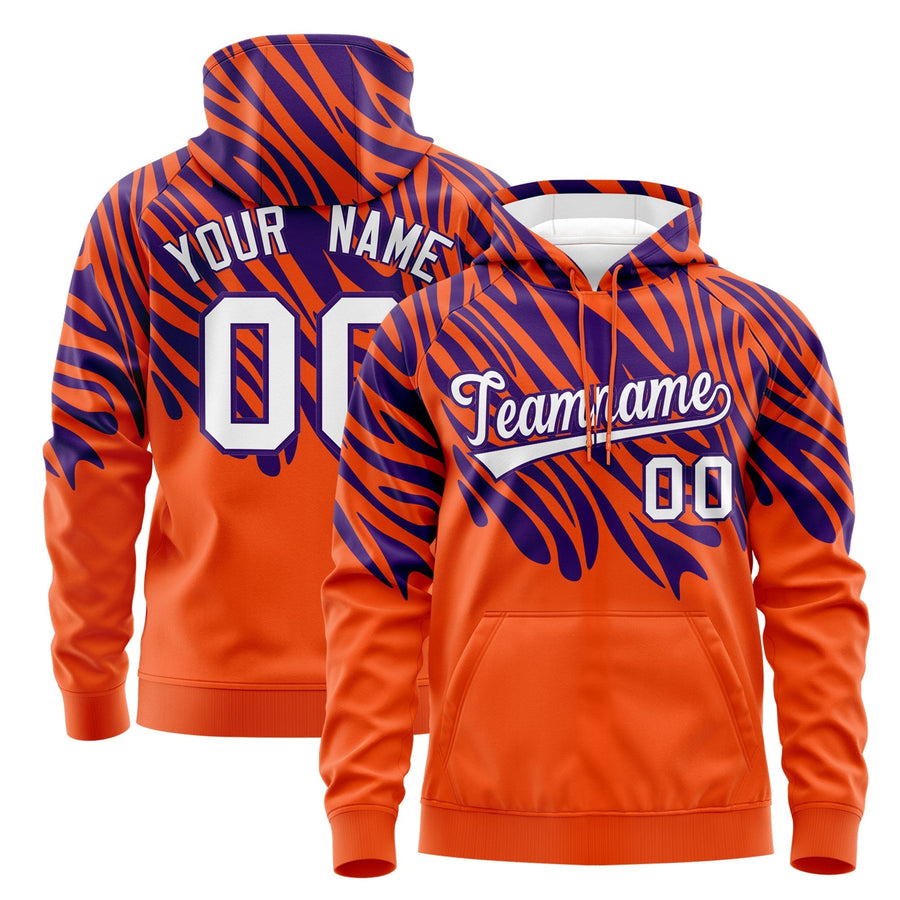 Custom Orange Purple Leopard Print Pullover Sweatshirt Hoodie | BuyFootballJersey
