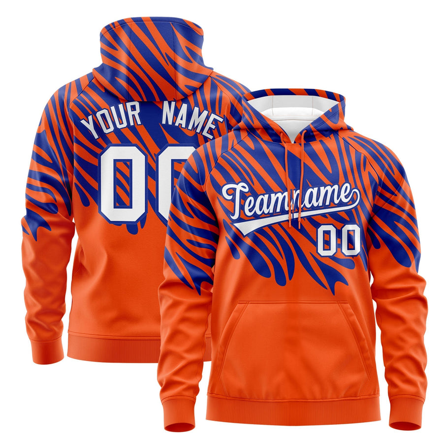Custom Royal Blue Orange Leopard Print Pullover Sweatshirt Hoodie | BuyFootballJersey