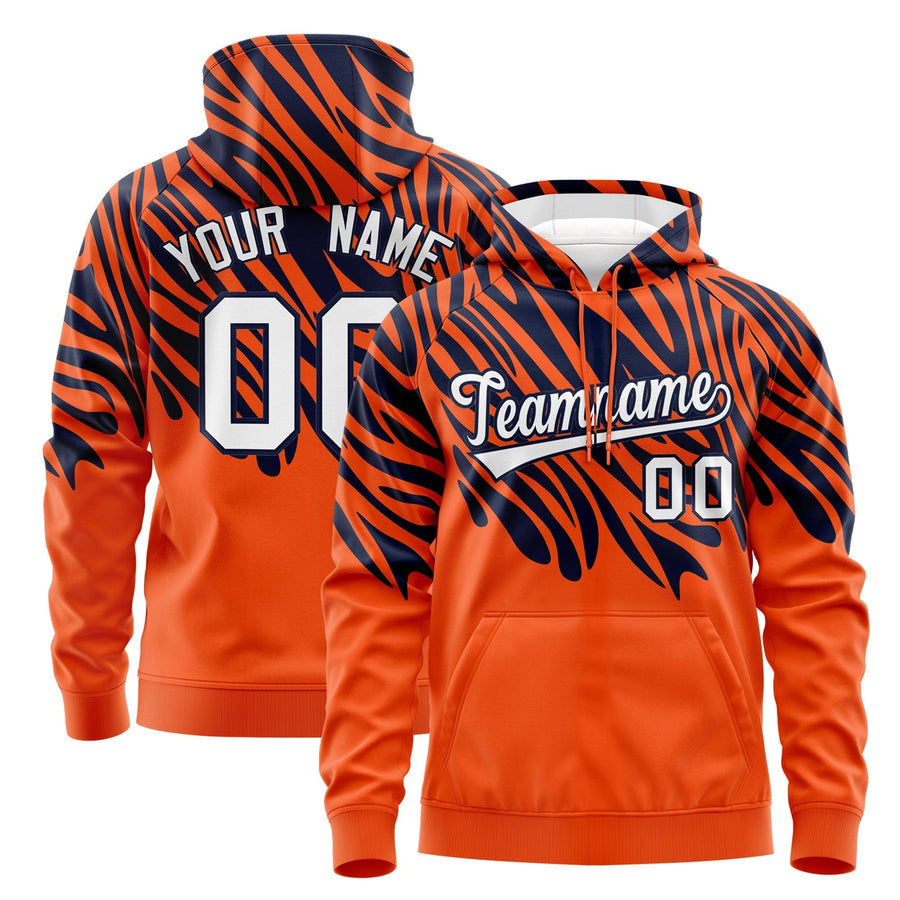 Custom Navy Orange Leopard Print Pullover Sweatshirt Hoodie | BuyFootballJersey