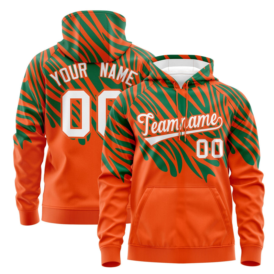 Custom Orange Kelly Green White Leopard Print Pullover Sweatshirt Hoodie | BuyFootballJersey