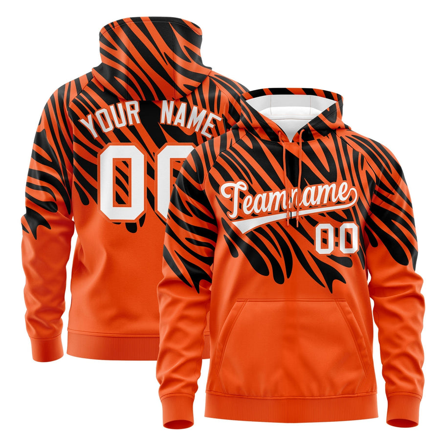Custom Black Orange Leopard Print Pullover Sweatshirt Hoodie | BuyFootballJersey