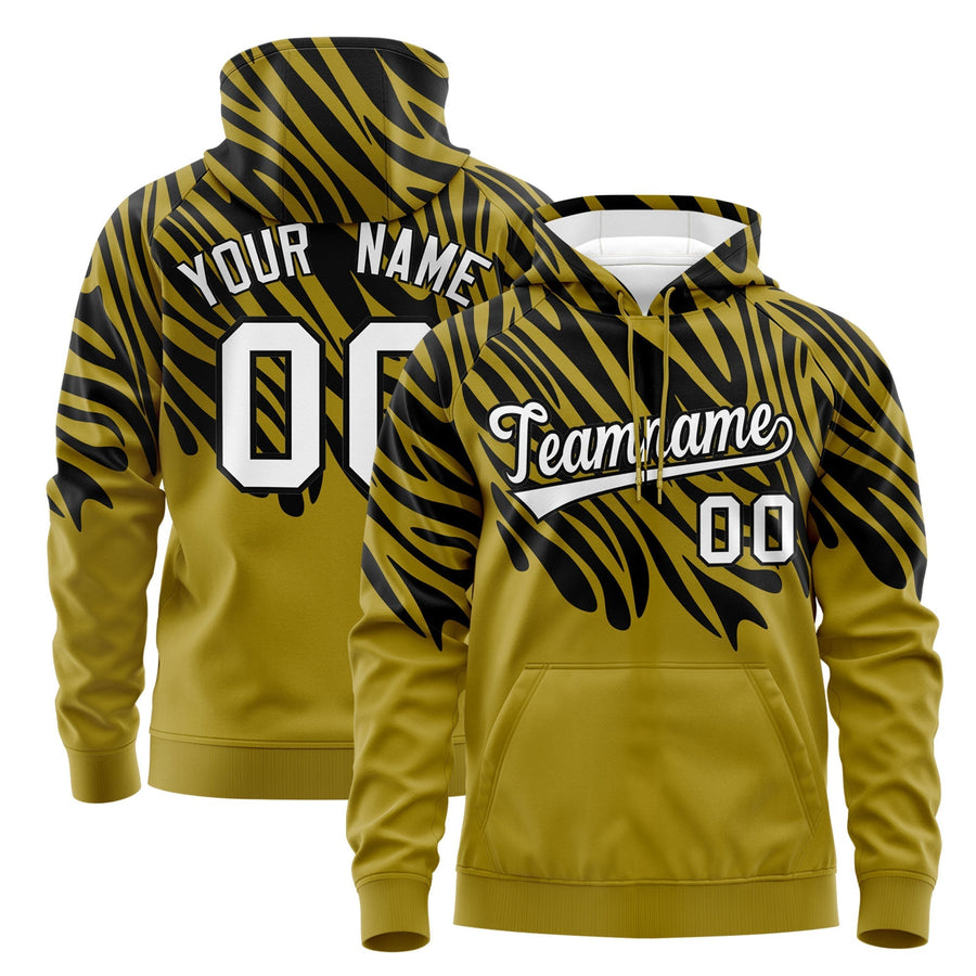 Custom Old Gold Black Leopard Print Pullover Sweatshirt Hoodie | BuyFootballJersey