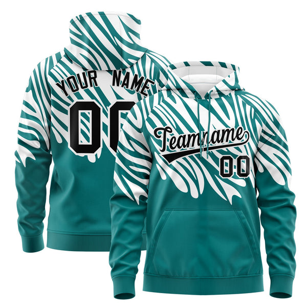 Custom Teal White Leopard Print Pullover Sweatshirt Hoodie | BuyFootballJersey