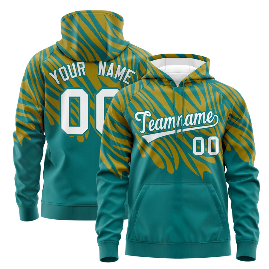 Custom Teal Old Gold Leopard Print Pullover Sweatshirt Hoodie | BuyFootballJersey