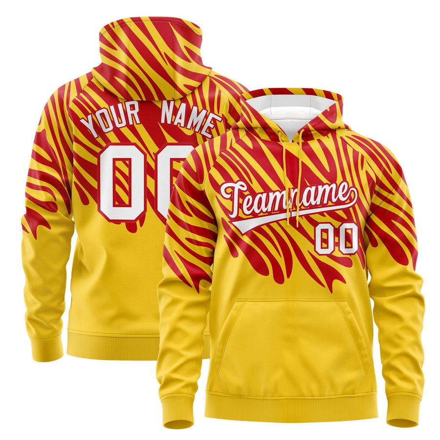 Custom Red Gold Leopard Print Pullover Sweatshirt Hoodie | BuyFootballJersey