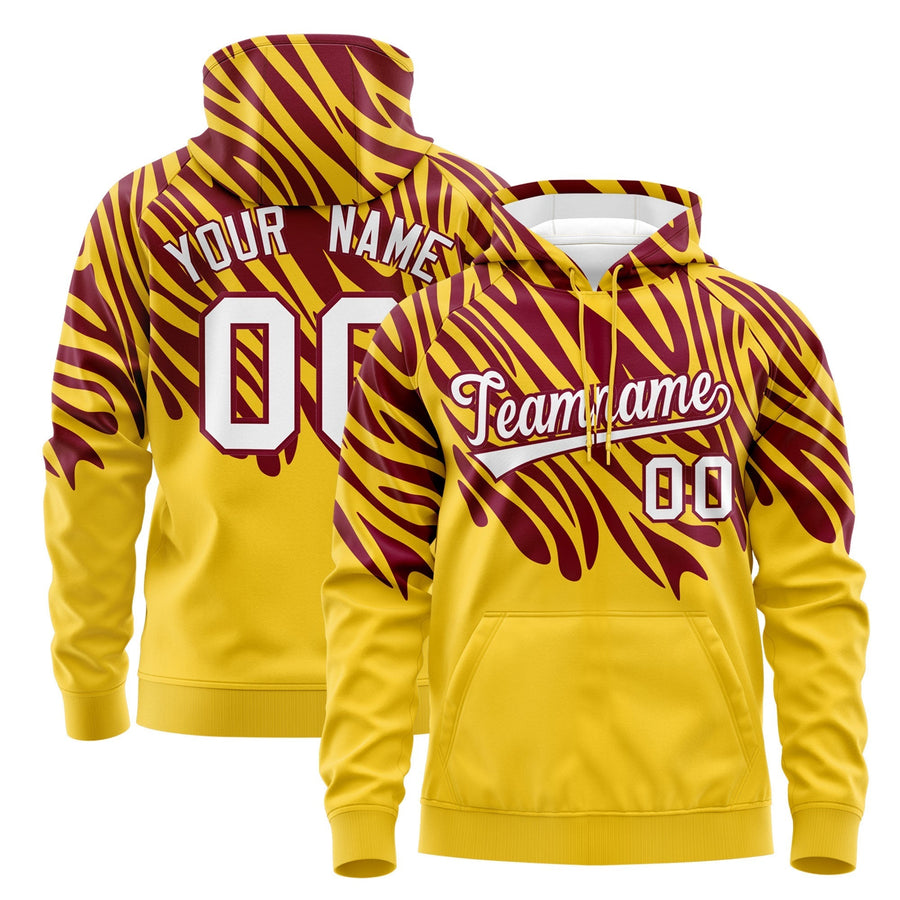 Custom Crimson Gold Leopard Print Pullover Sweatshirt Hoodie | BuyFootballJersey