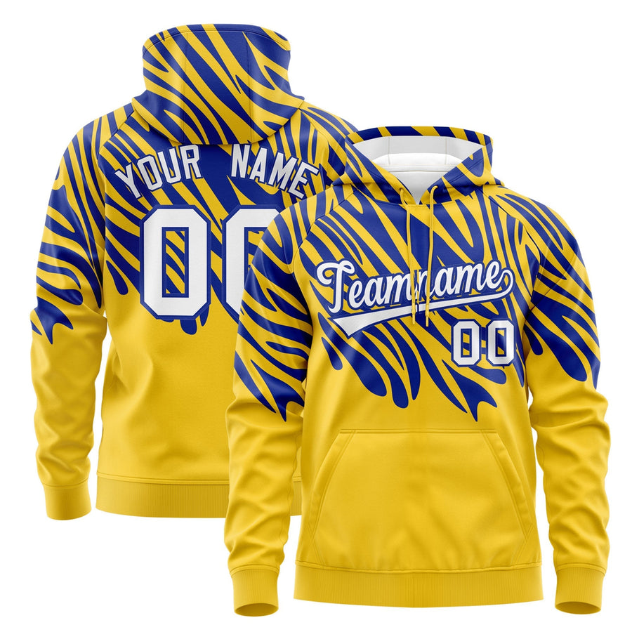 Custom Royal Blue Gold Leopard Print Pullover Sweatshirt Hoodie | BuyFootballJersey