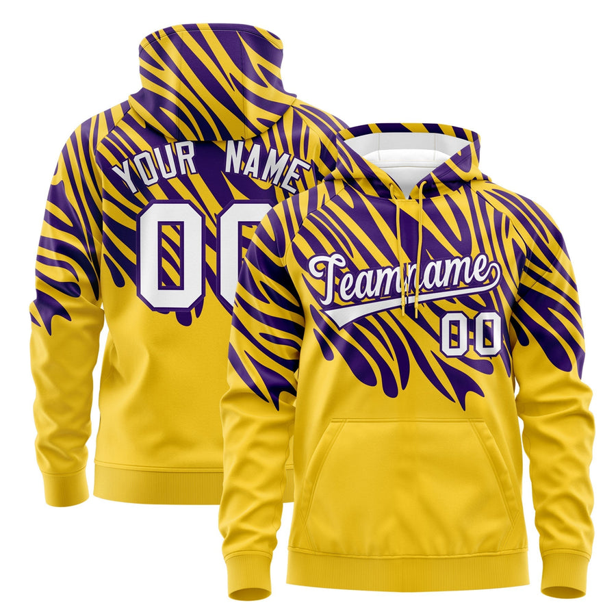 Custom Purple Gold Leopard Print Pullover Sweatshirt Hoodie | BuyFootballJersey