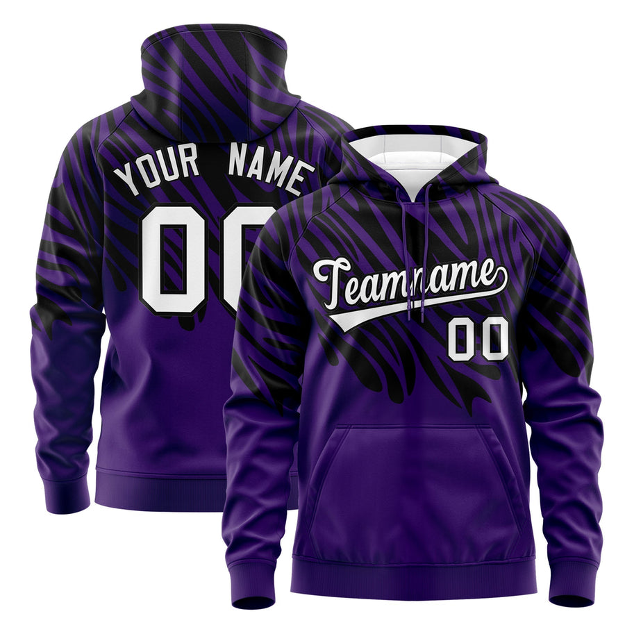 Custom Purple Black White Leopard Print Pullover Sweatshirt Hoodie | BuyFootballJersey