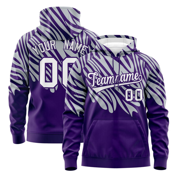 Custom Silver Purple Leopard Print Pullover Sweatshirt Hoodie | BuyFootballJersey