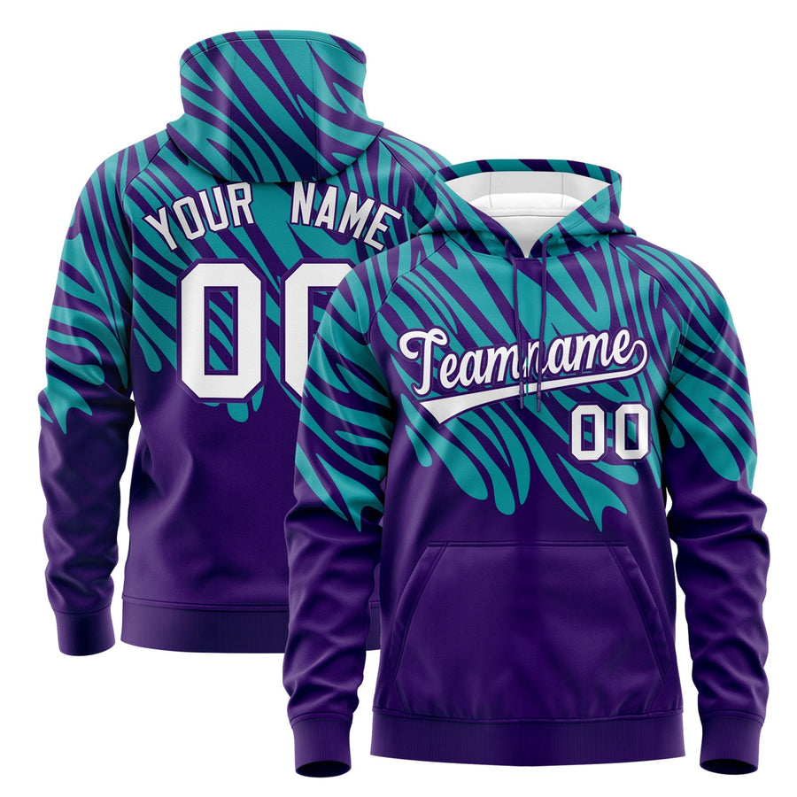 Custom Purple Aqua White Leopard Print Pullover Sweatshirt Hoodie | BuyFootballJersey