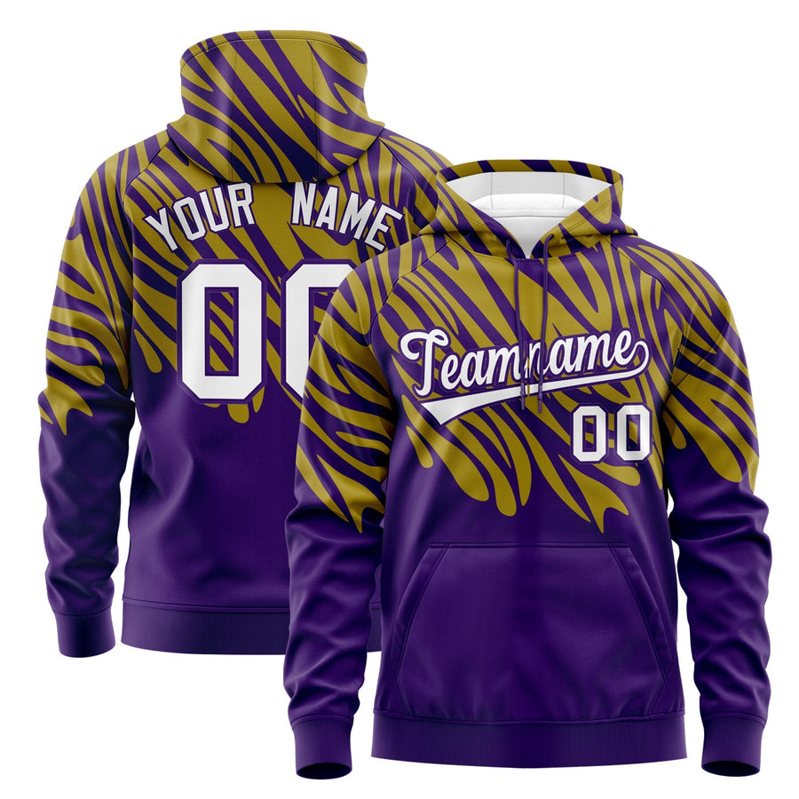 Custom Old Gold Purple Leopard Print Pullover Sweatshirt Hoodie | BuyFootballJersey
