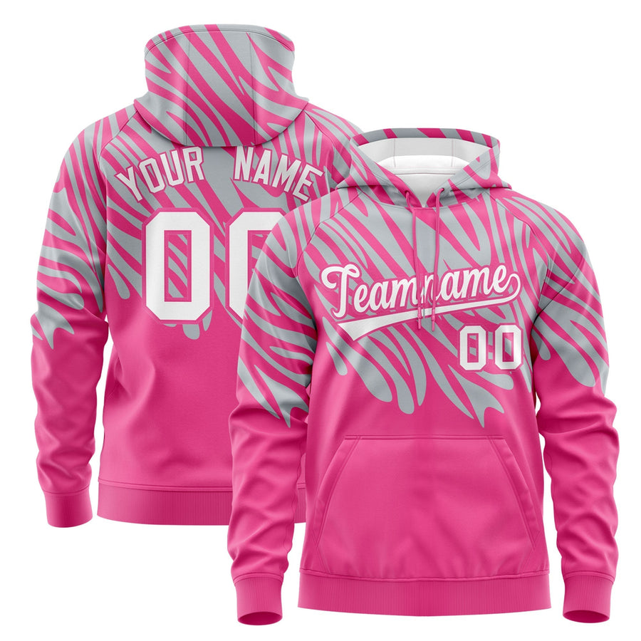 Custom Silver Pink Leopard Print Pullover Sweatshirt Hoodie | BuyFootballJersey