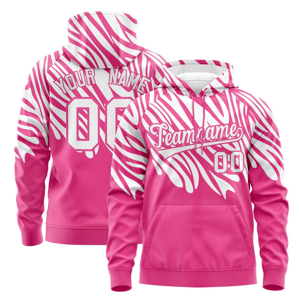 Custom White Pink Leopard Print Pullover Sweatshirt Hoodie | BuyFootballJersey