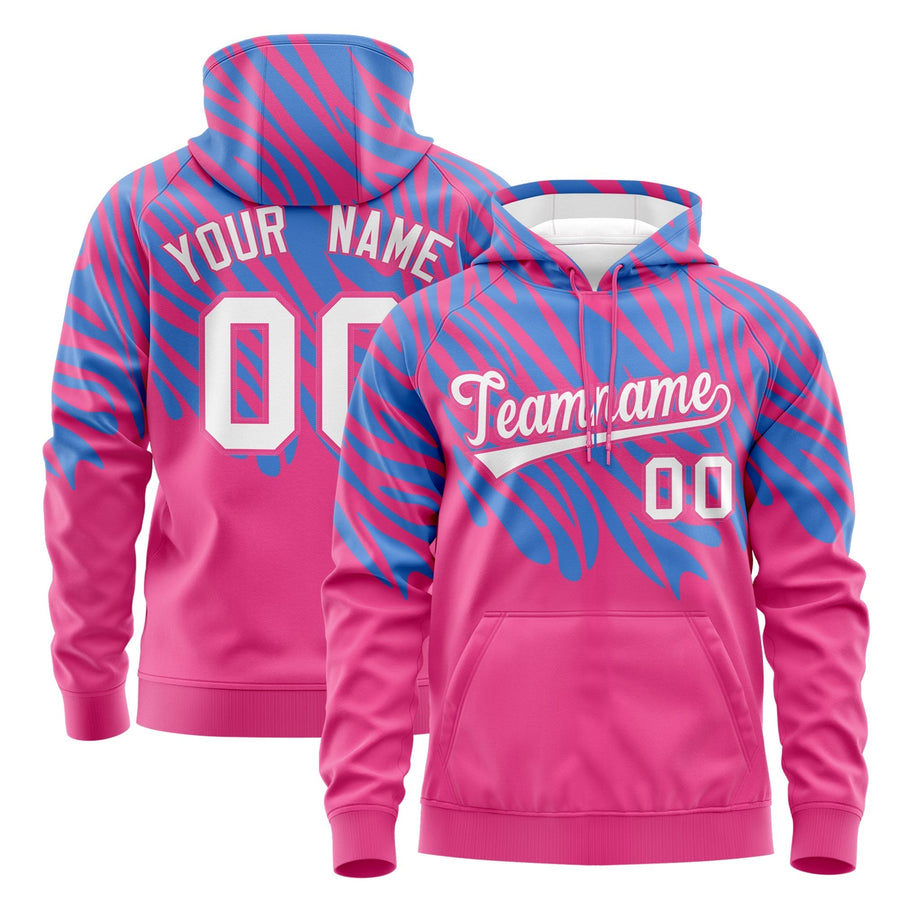 Custom Powder Blue Pink Leopard Print Pullover Sweatshirt Hoodie | BuyFootballJersey