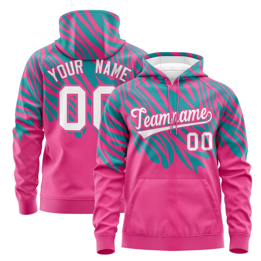 Custom Aqua Pink Leopard Print Pullover Sweatshirt Hoodie | BuyFootballJersey