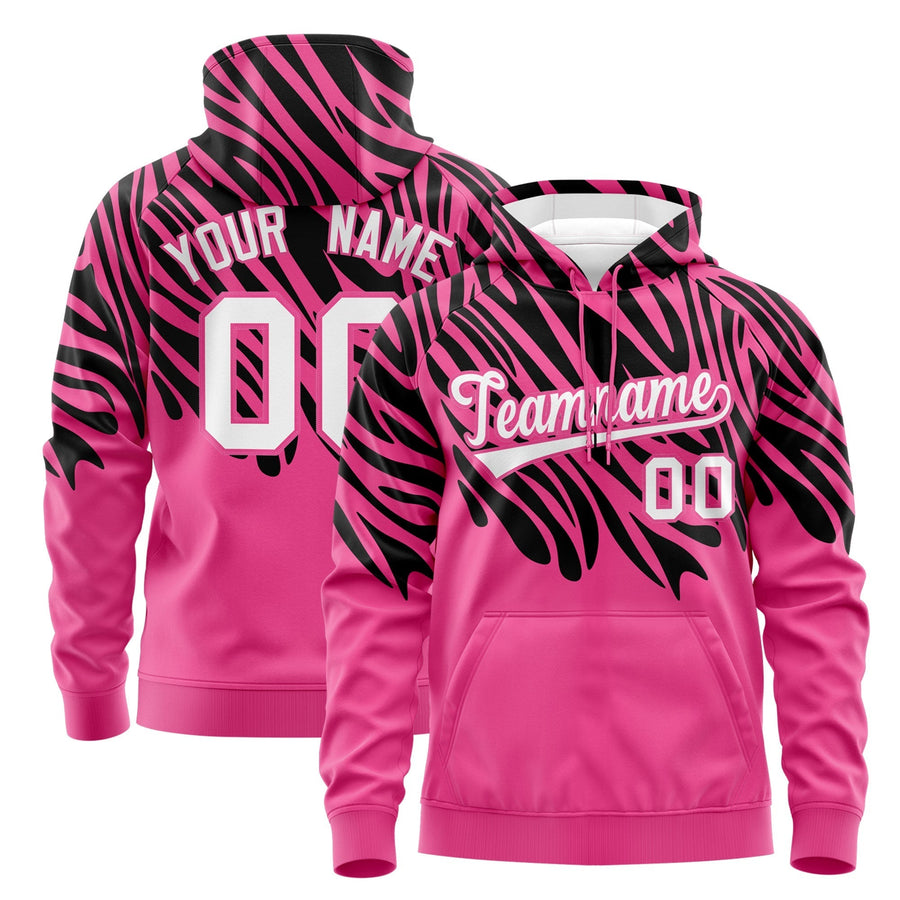 Custom Black Pink Leopard Print Pullover Sweatshirt Hoodie | BuyFootballJersey