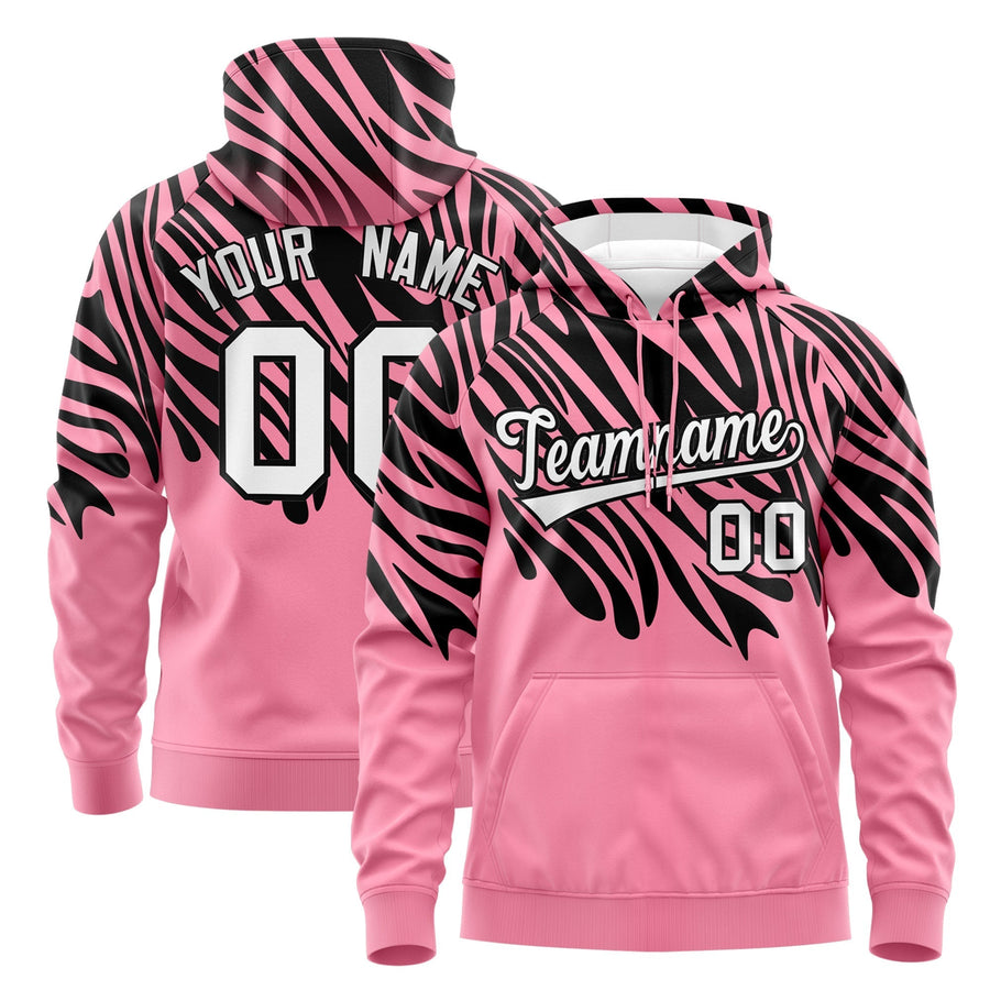 Custom Black Light Pink Leopard Print Pullover Sweatshirt Hoodie | BuyFootballJersey