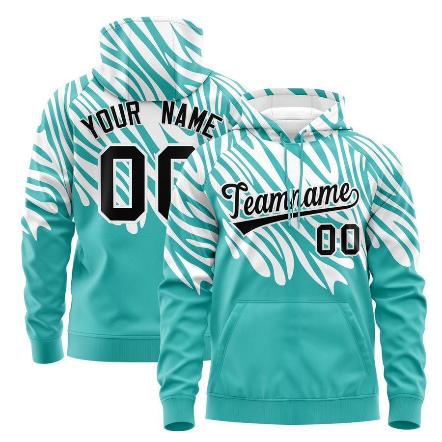 Custom White Teal Leopard Print Pullover Sweatshirt Hoodie | BuyFootballJersey