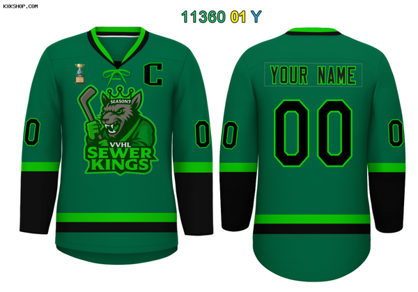Custom VVHL S9 Sewer Kings White Green Hockey Jersey | BuyFootballJersey