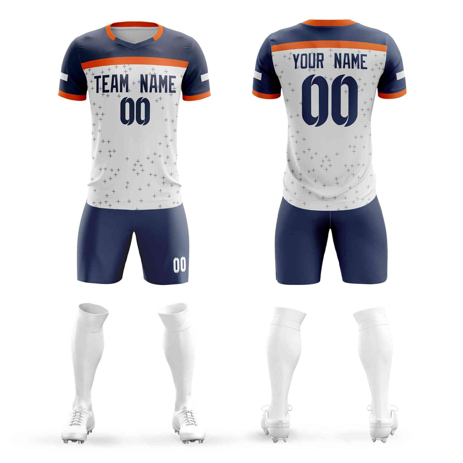 Custom White Navy Breathable Sport Soccer Sets Jersey | BuyFootballJersey