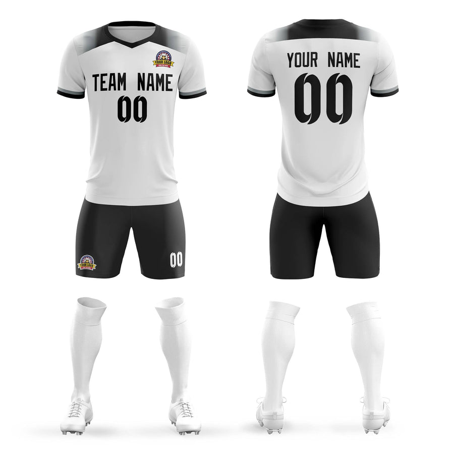 Custom White Black Casual Sport Soccer Sets Jersey | BuyFootballJersey